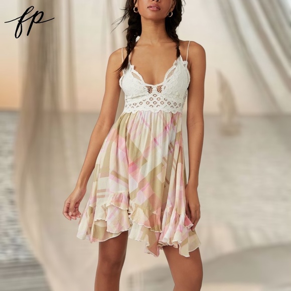 **SOLD** FREE PEOPLE Adella Sleeveless Printed Mini Slip Dress in Ivory NWT - Picture 4 of 16